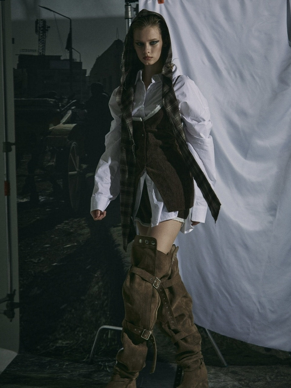 【GATELESS】CHECK HOOD MUFFLER / 【ゲートレス】チェックフードマフラー