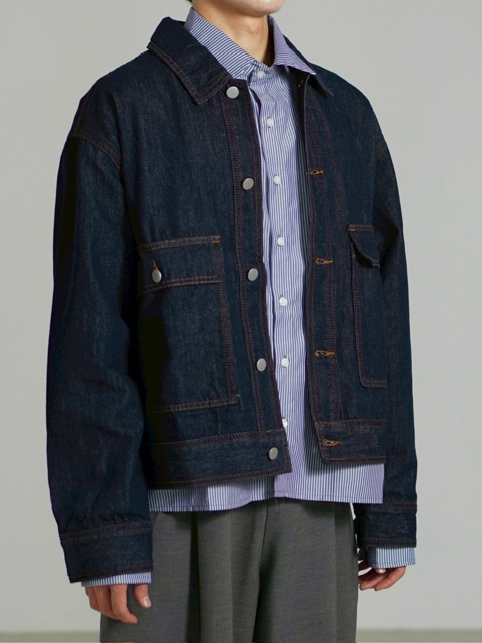 受注制【Chikashitsu +】2 pocket rigid denim jacket / 【チカシツプラス】ツーポケットデニムジャケット (2color)