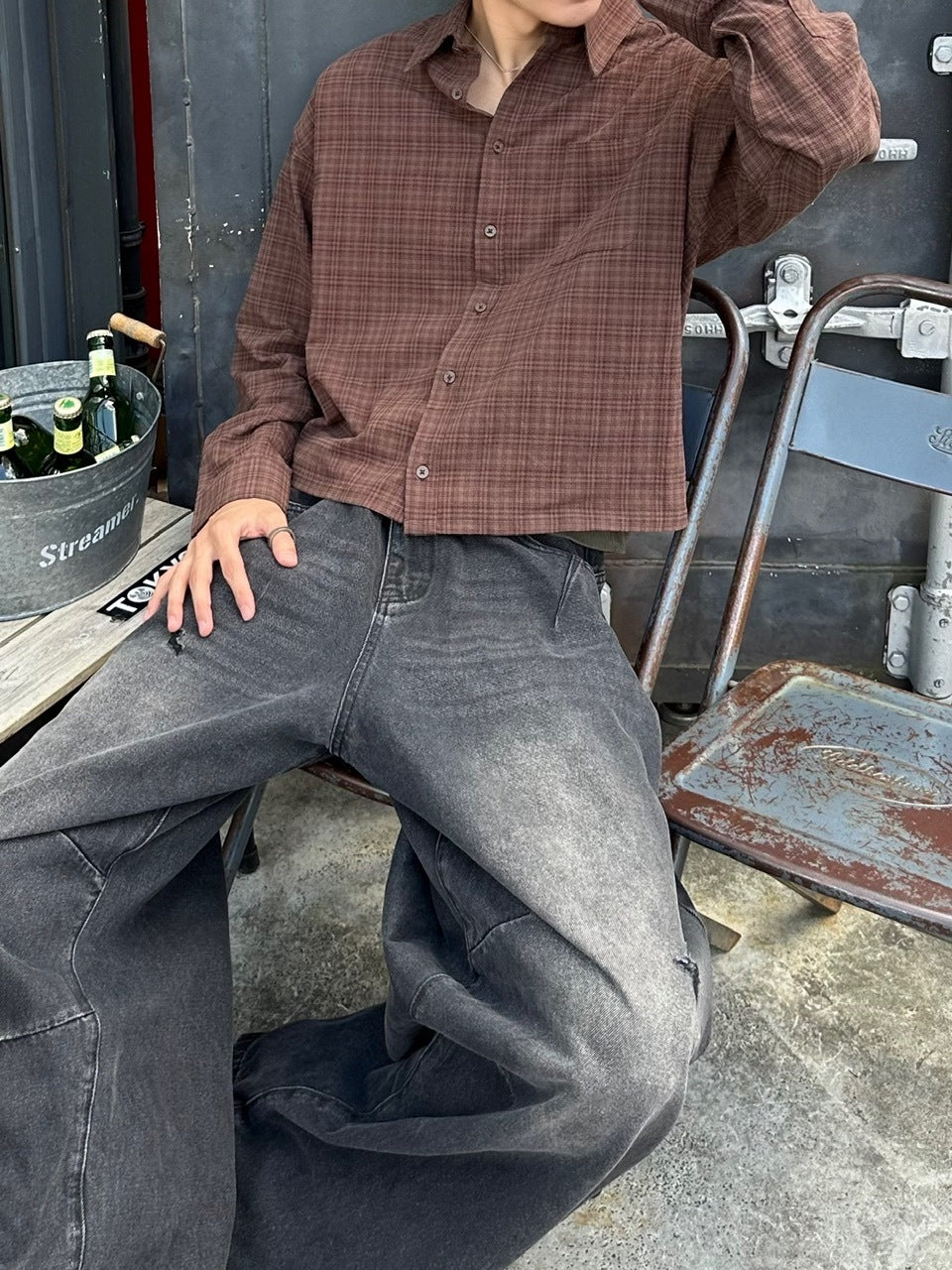 大阪店WEB限定受注制【Chikashitsu +】urban cropped check shirt