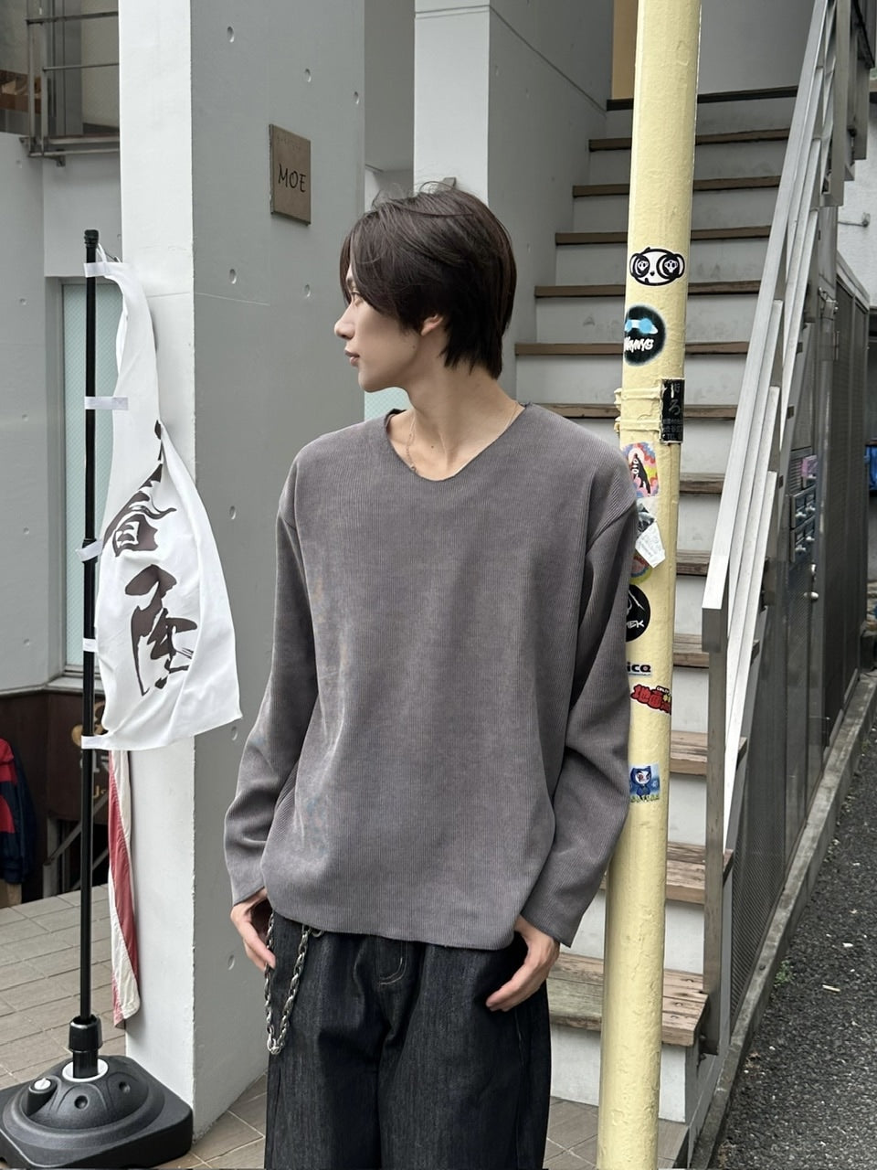 大阪店WEB限定受注制【Chikashitsu +】simple deck v neck knit / 【チカシツプラス】シンプルデッキブイネックニット (3color)