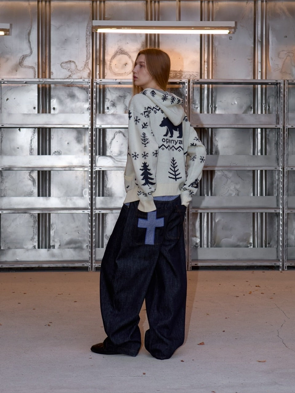 【OY】POLAR BEAR KNIT HOODIE ZIP UP