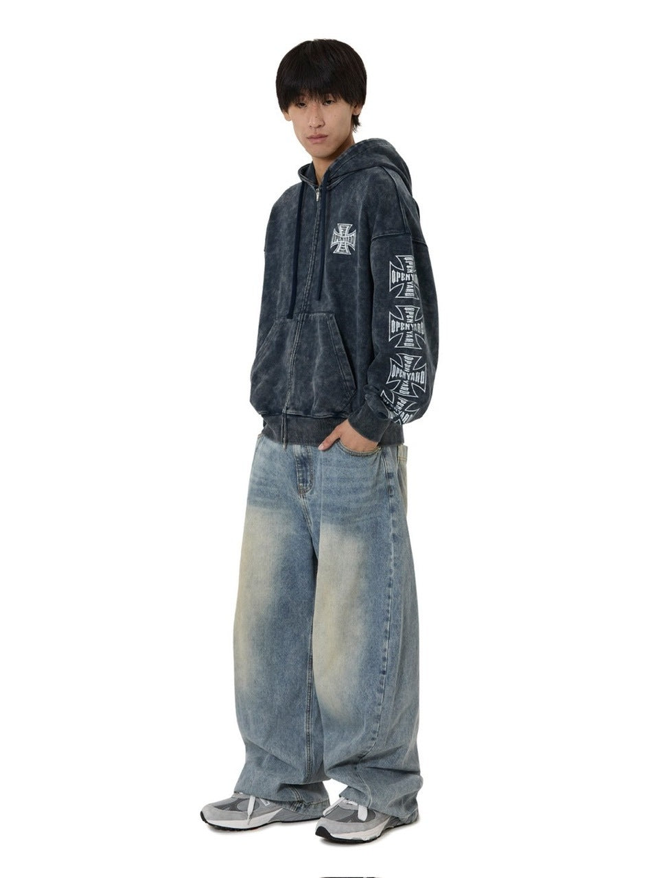 【OY】CROSS FADE WASHED HOODIE ZIP UP