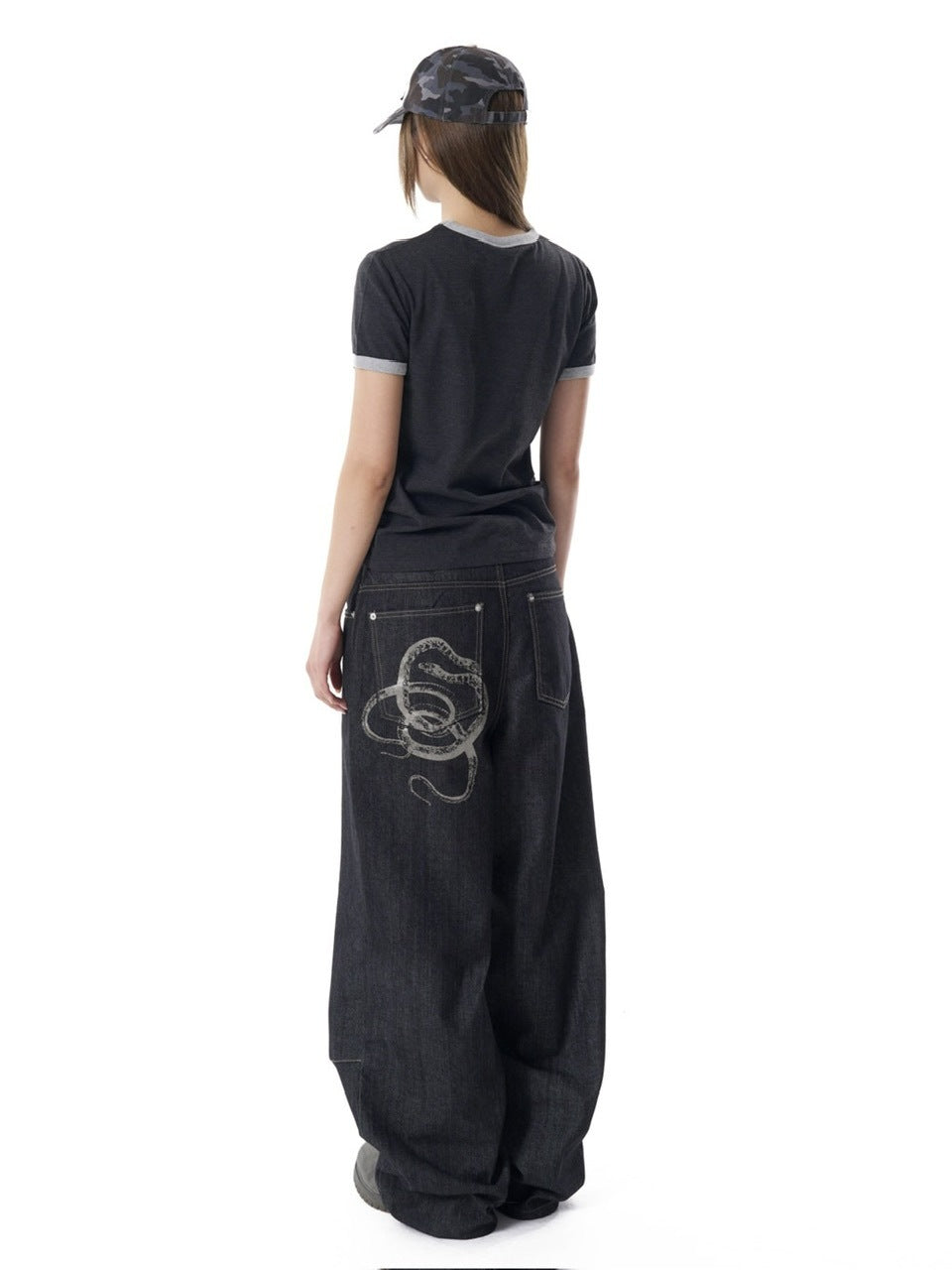 【AAKAM】Snake Printed Denim Pants