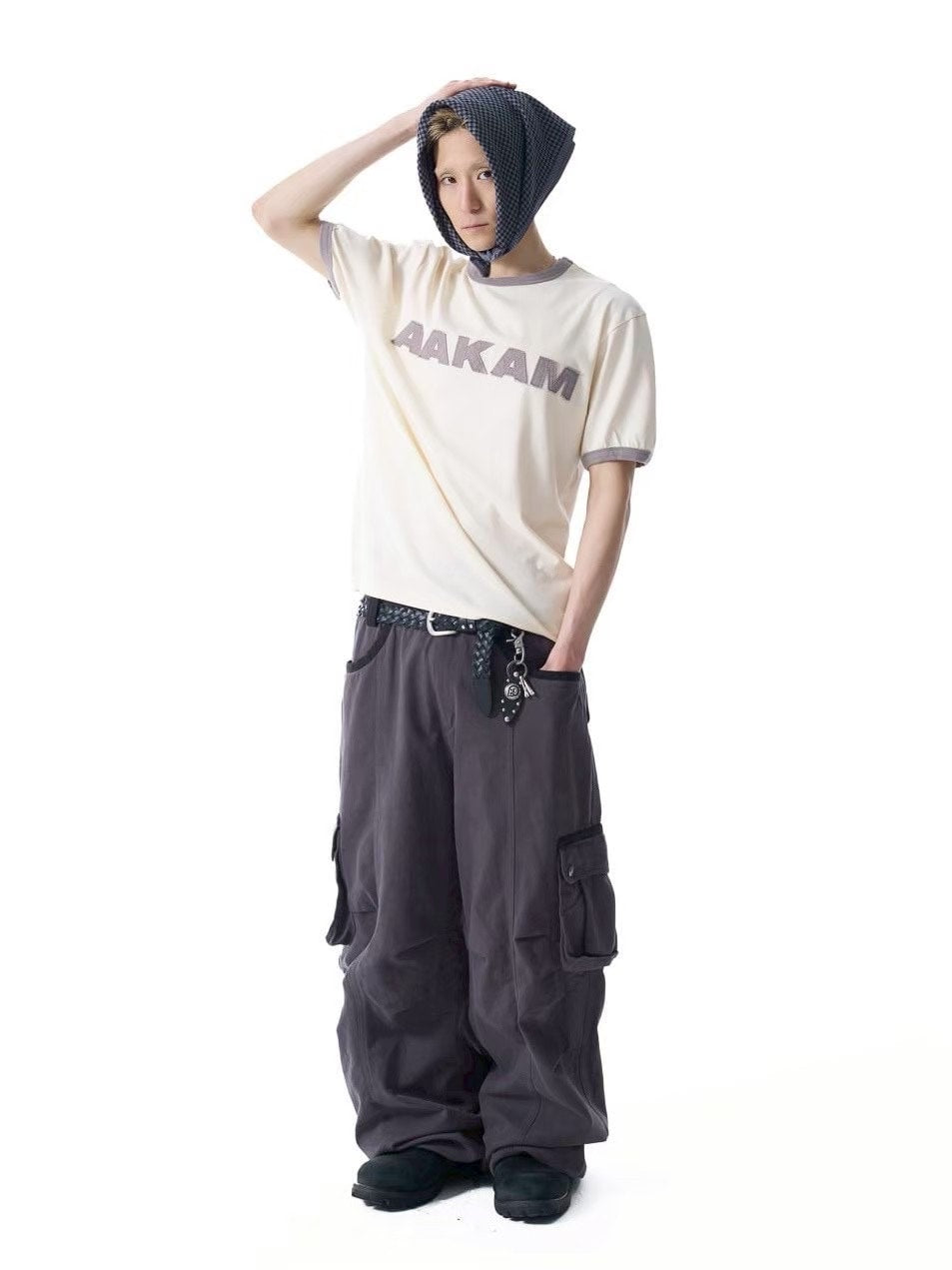 【AAKAM】Knee Pin-tuck Contrast Cargo Pants