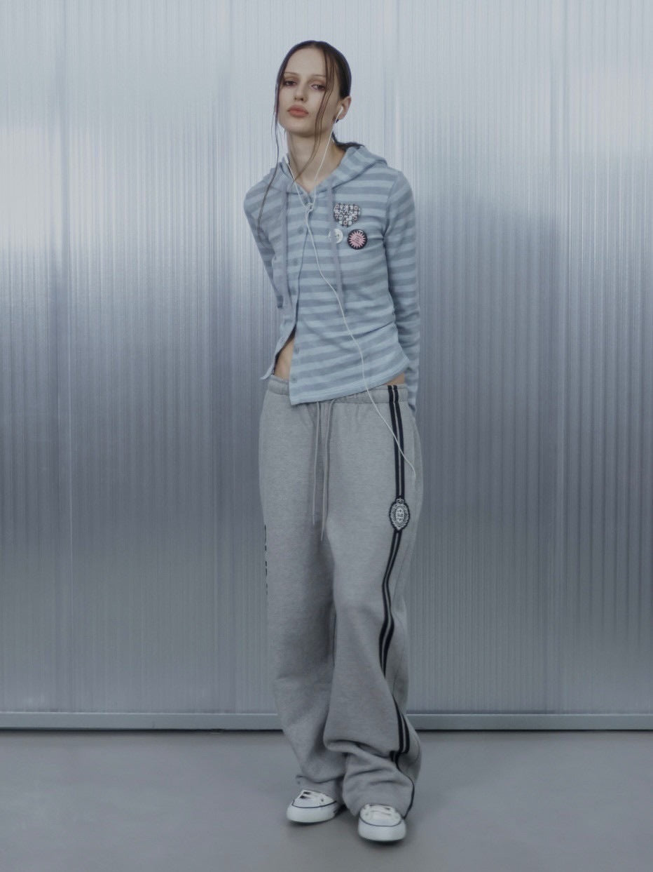 【SETUP‐EXE】BADGE STRIPE HOODED CARDIGAN / 【セットアップエグゼ】バッジストライプフードカーディガン