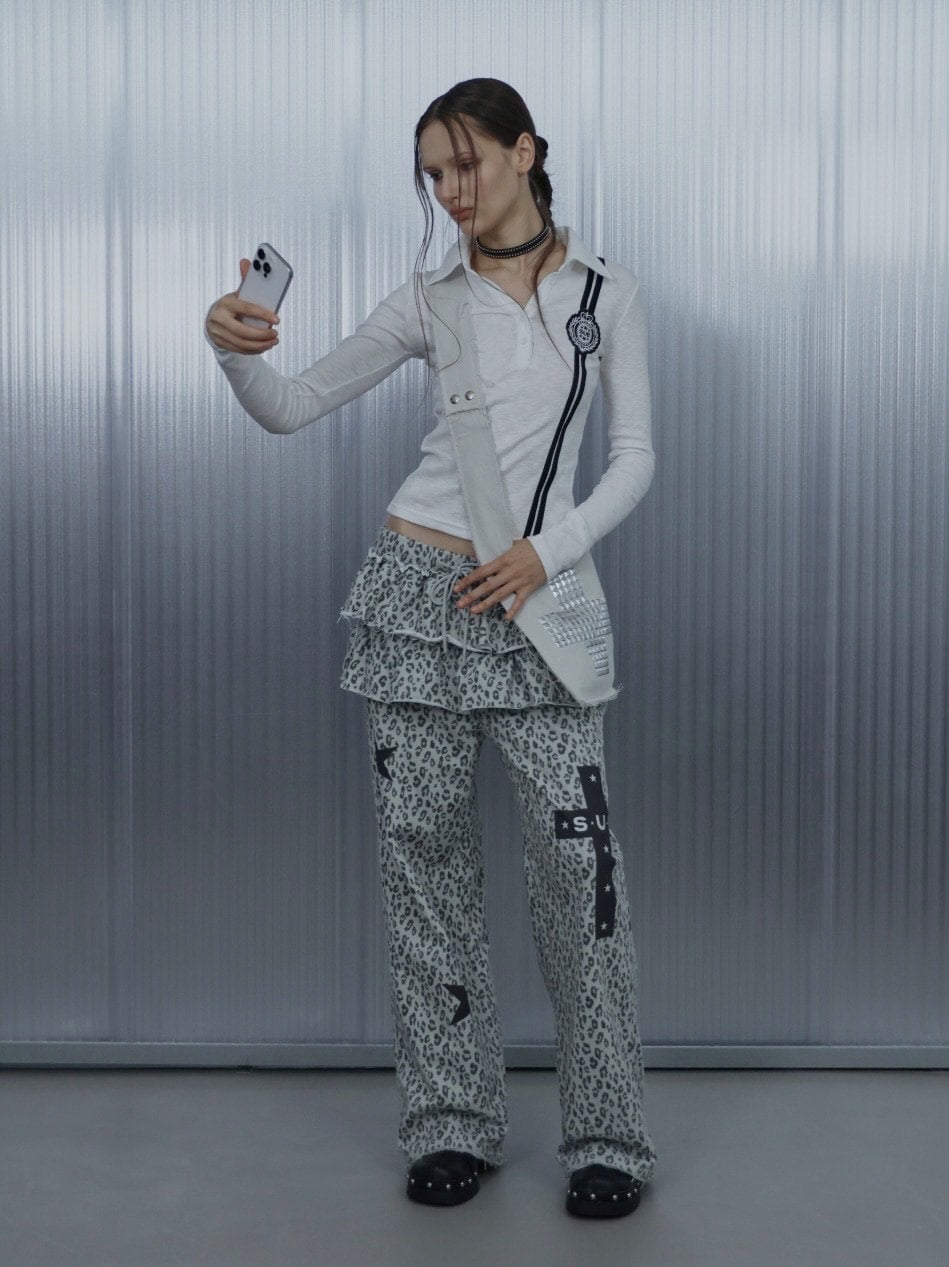 【SETUP‐EXE】FRILL LEOPARD PRINT PANTS / 【セットアップエグゼ】フリルレオパードプリントスウェットパンツ