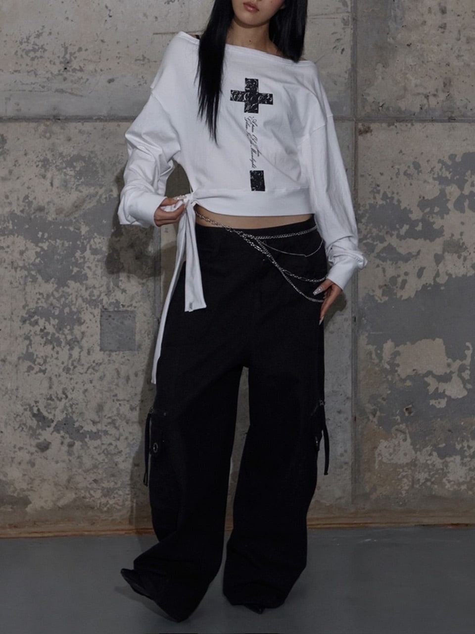 【FANCY CLUB】BOATNECK RIBBON TIE SWEATSHIRT / 【ファンシークラブ】ボートネックリボンタイスウェット長袖Ｔシャツ