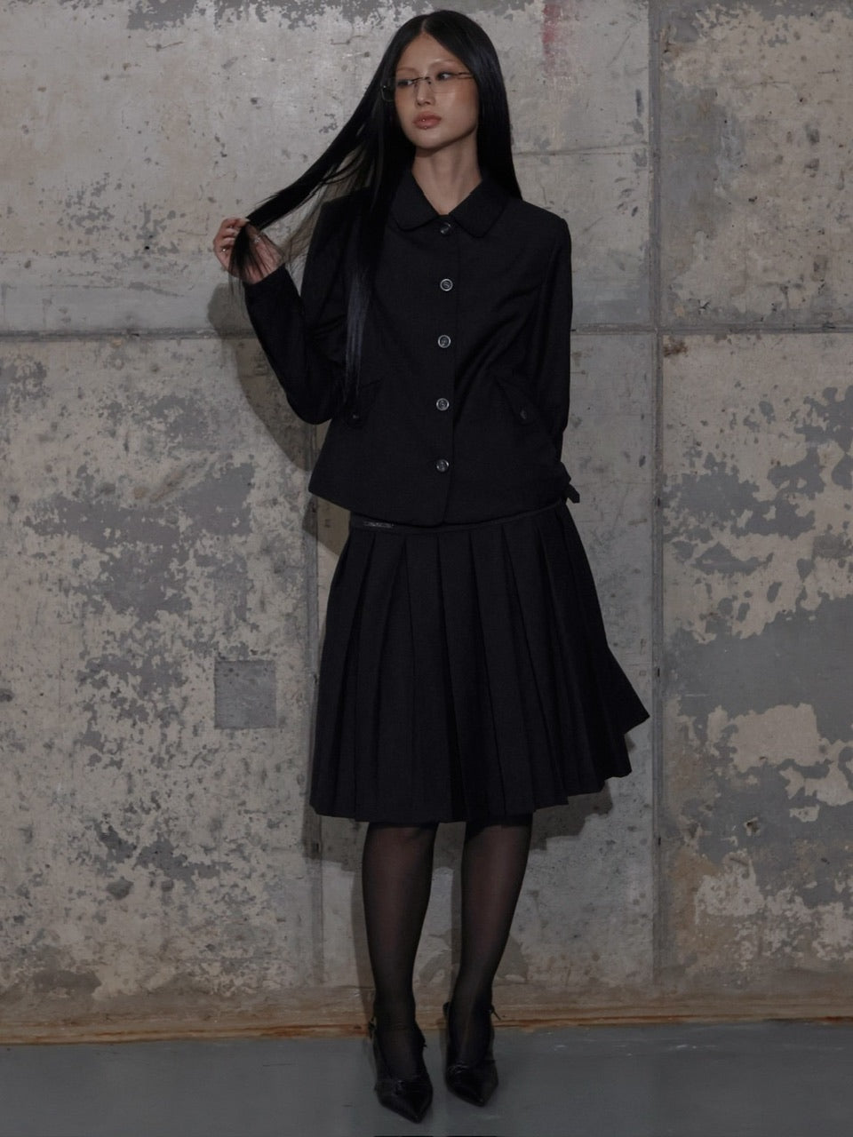 【FANCY CLUB】CLASSIC BUCKLE PLEATS MIDI SKIRT / 【ファンシークラブ】クラシックバックルプリーツミディスカート