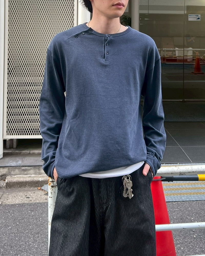受注制【Chikashitsu +】double button henry neck long sleeve tee / 【チカシツプラス】ダブルボタンヘンリーネック長袖Tシャツ (4color)