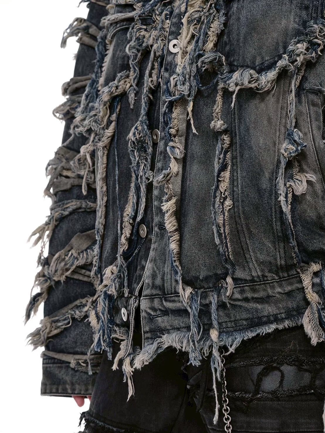 【d5ove】Erosion Fringed Denim Jacket / 【ダヴ】フリンジハイネックデニムジャケット