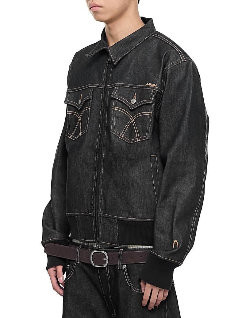 【AAKAM】Banding Denim Zip-Up Jacket