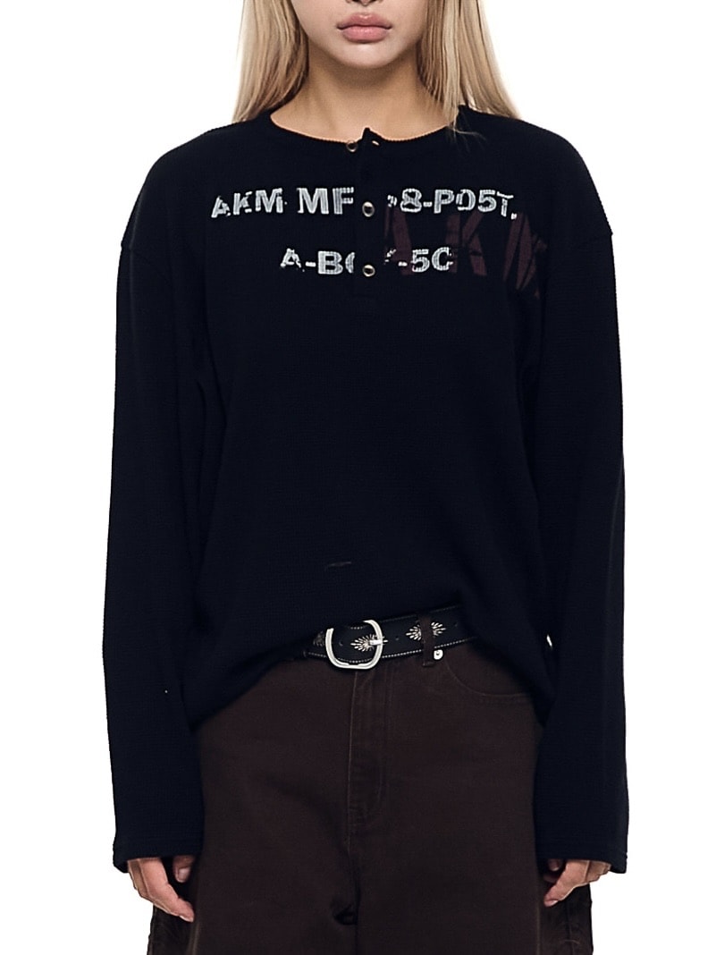 【AAKAM】Waffle Henry Neck Long Sleeve
