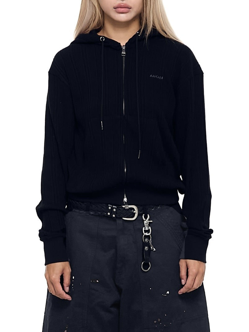 【AAKAM】Knitted Zip-Up Hoodie