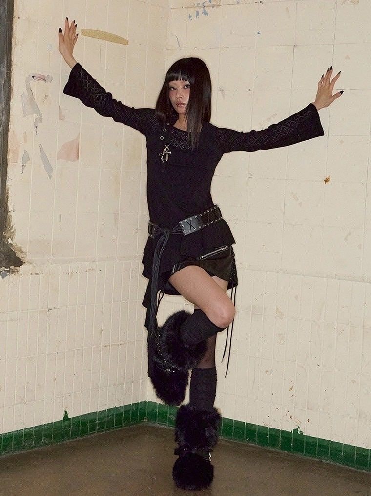 【NOT KNOWING】Belted Halter Ruffle Top / 【ノットノーイング】ベルトホルターラッフル長袖Ｔシャツ