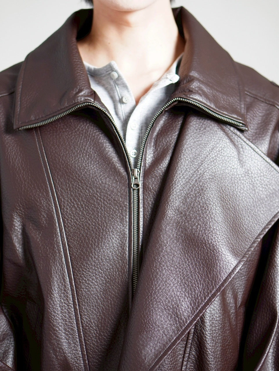 受注制【Chikashitsu +】high neck non-leather bomber jacket / 【チカシツプラス】ハイネックノンレザーボンバージャケット (2color)