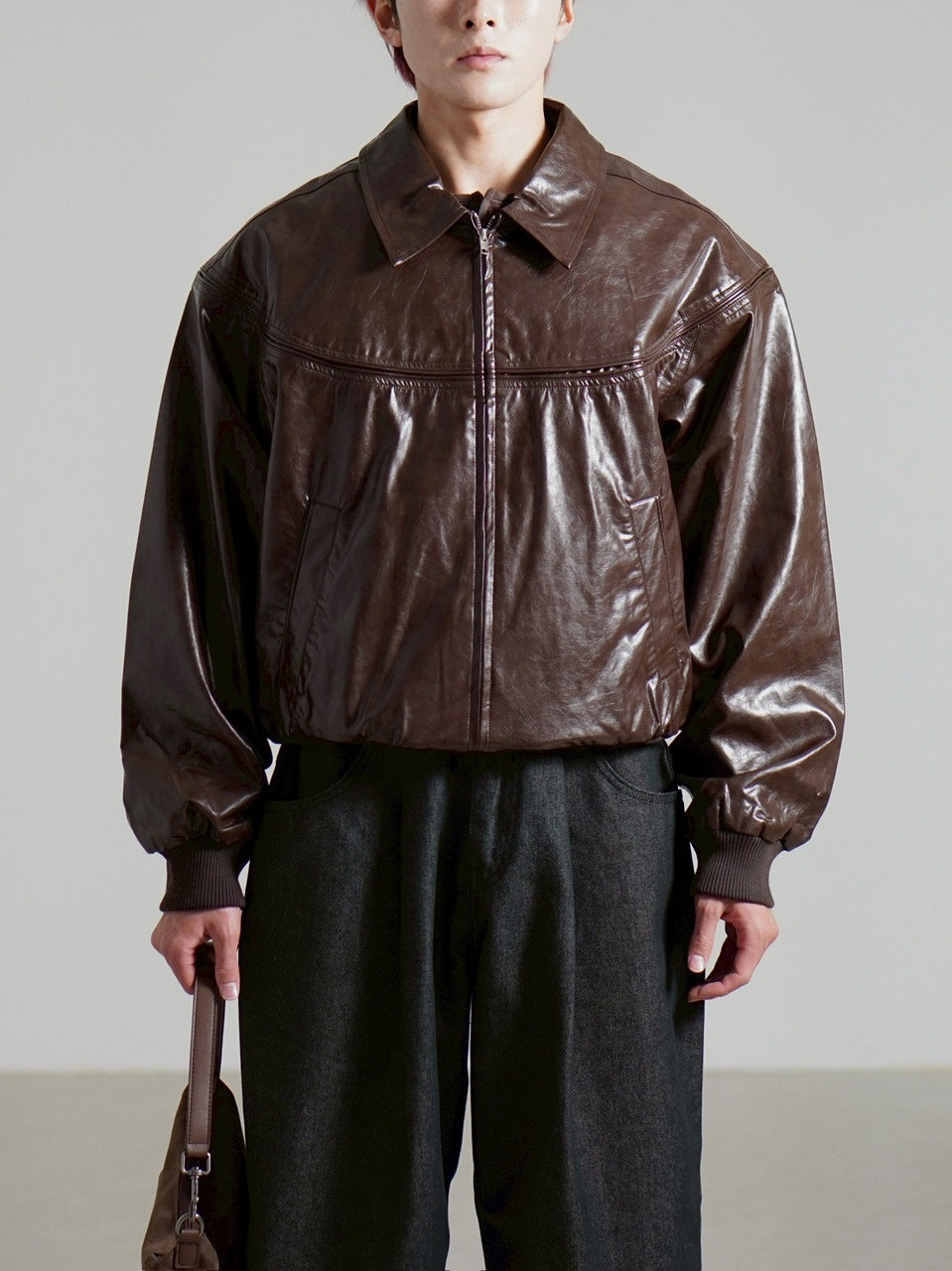 受注制【Chikashitsu +】round stitch non-leather jacket / 【チカシツプラス】ラウンドステッチノンレザージャケット (2color)