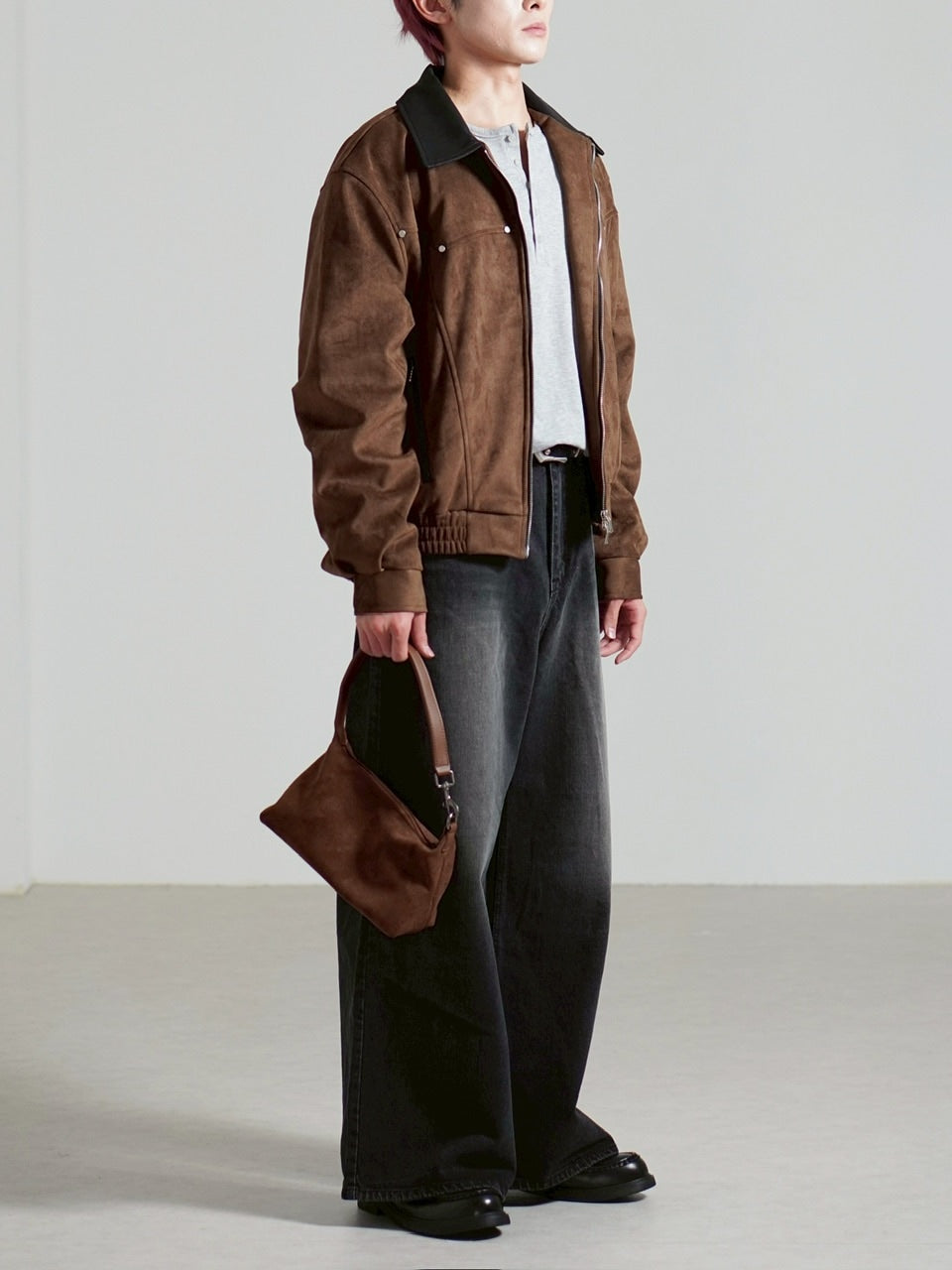 【Chikashitsu +】suede contrast collar jacket / 【チカシツプラス】スエードコントラストカラージャケット (2color)