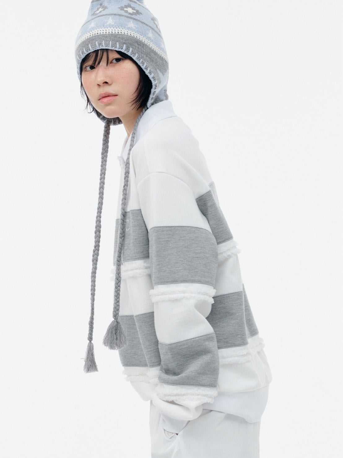 【TUOMIO】RUFFLE POLO TOP / 【トゥオミオ】ラッフル長袖ポロシャツ