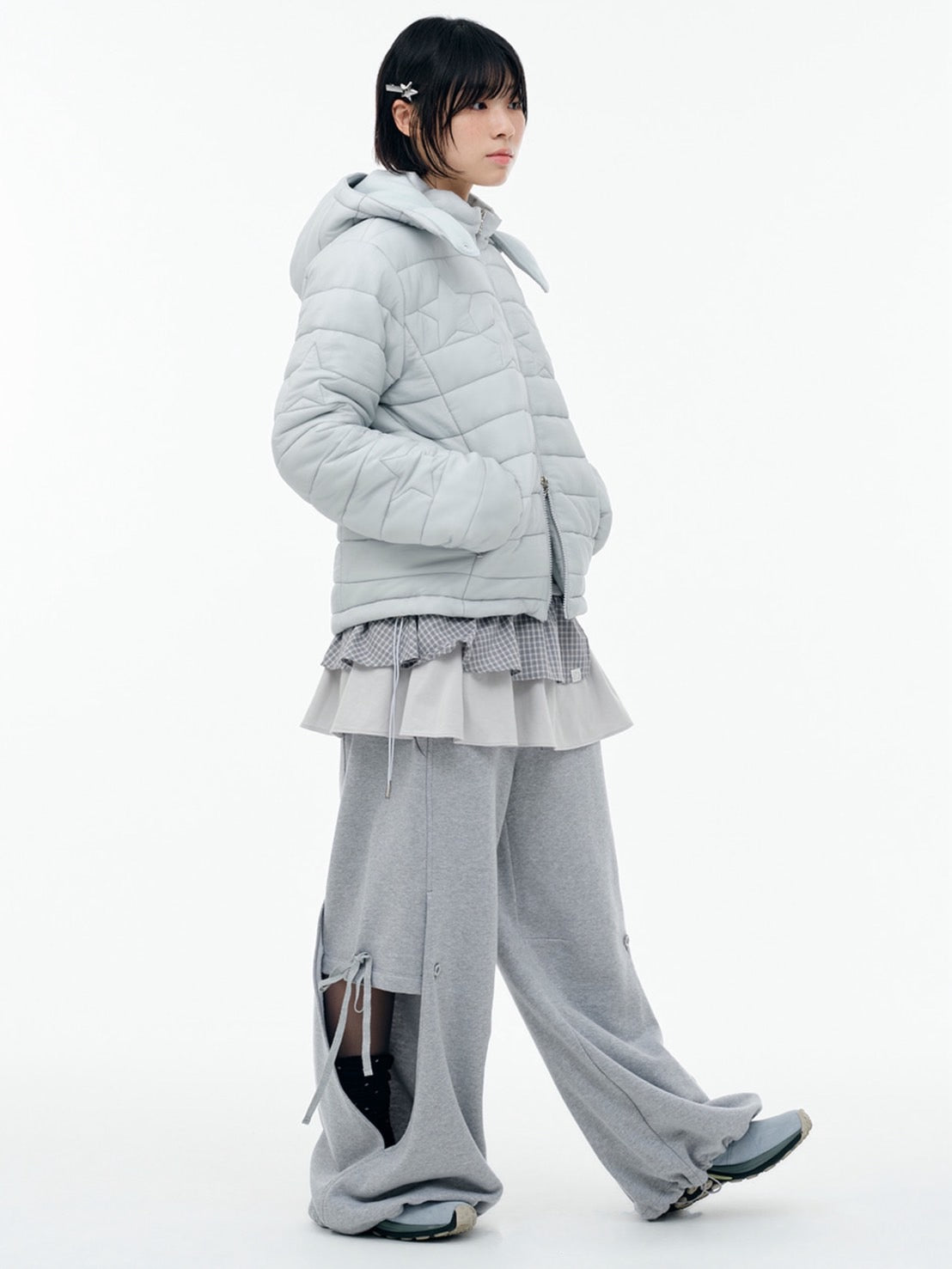 【TUOMIO】CHECK MIXED JERSEY DRESS / 【トゥオミオ】チェックミックスジャージワンピース