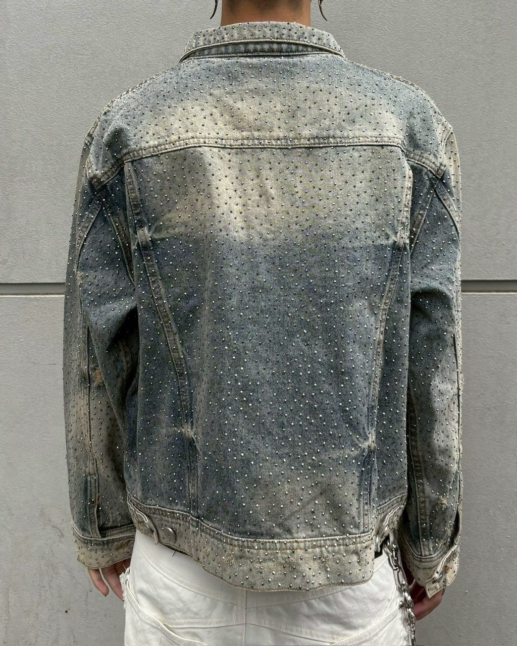 【Never mind the XU】rhinestone denim jacket / 【ネバーマインドザエックスユー】ラインストーンデニムジャケット (2color)