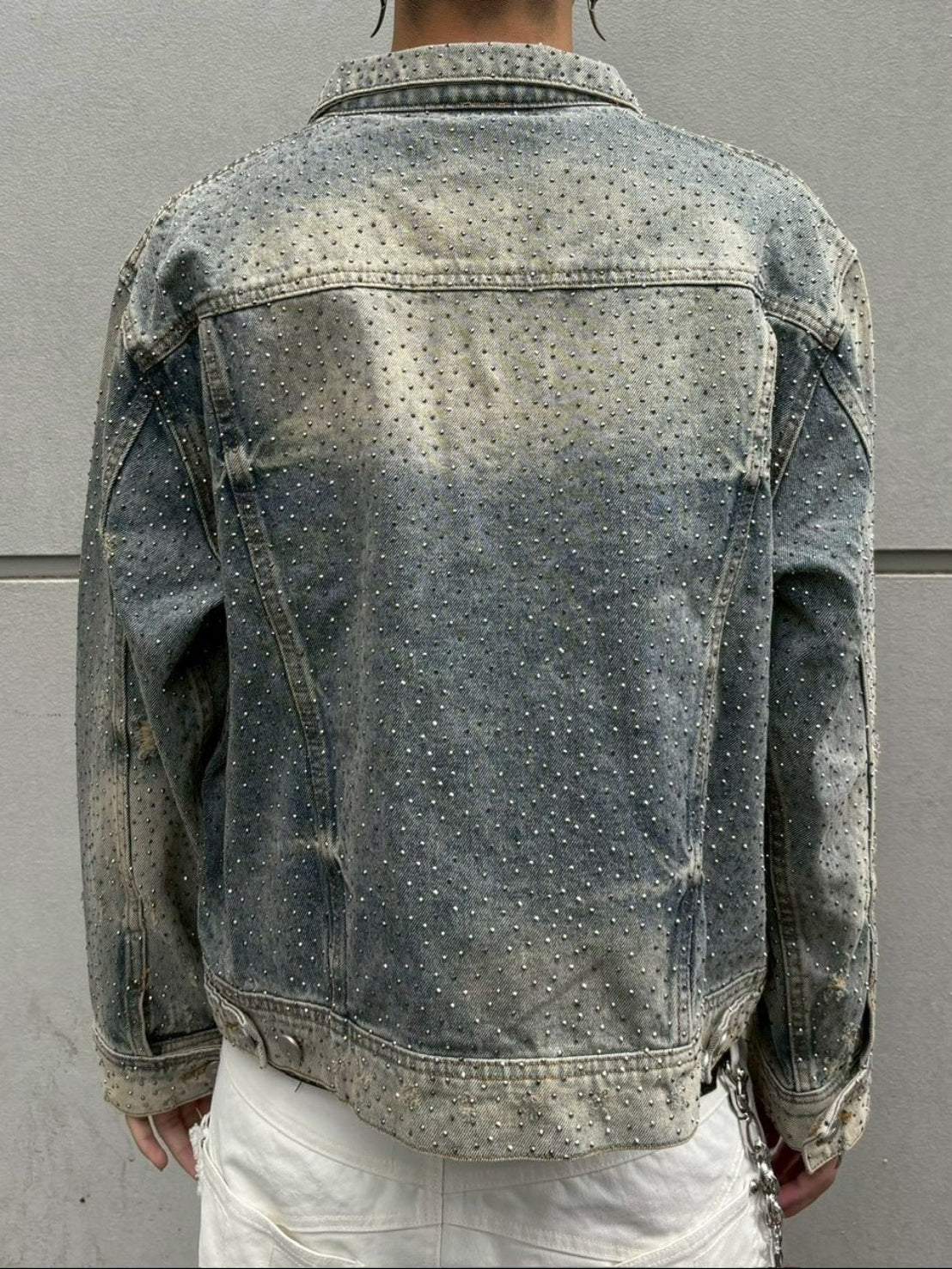 【Never mind the XU】rhinestone denim jacket / 【ネバーマインドザエックスユー】ラインストーンデニムジャケット (2color)