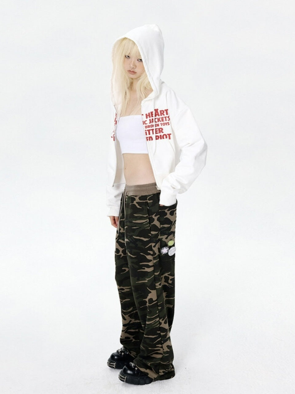 【runningHIGH】[RENEWAL] LETTERING CROP ZIP UP HOODIE / 【ランニングハイ】レタリングクロップジップアップパーカー