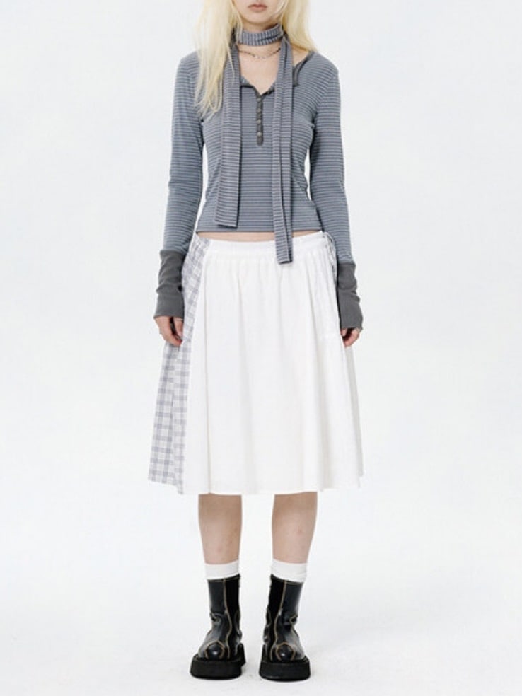 【runningHIGH】BUTTON STRIPE L/S TEE with MUFFLER / 【ランニングハイ】マフラー付きボタンストライプ長袖Ｔシャツ