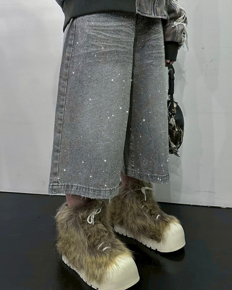 【Never mind the XU】rhinestone half pants/ 【ネバーマインドザエックスユー】ラインストーンハーフパンツ