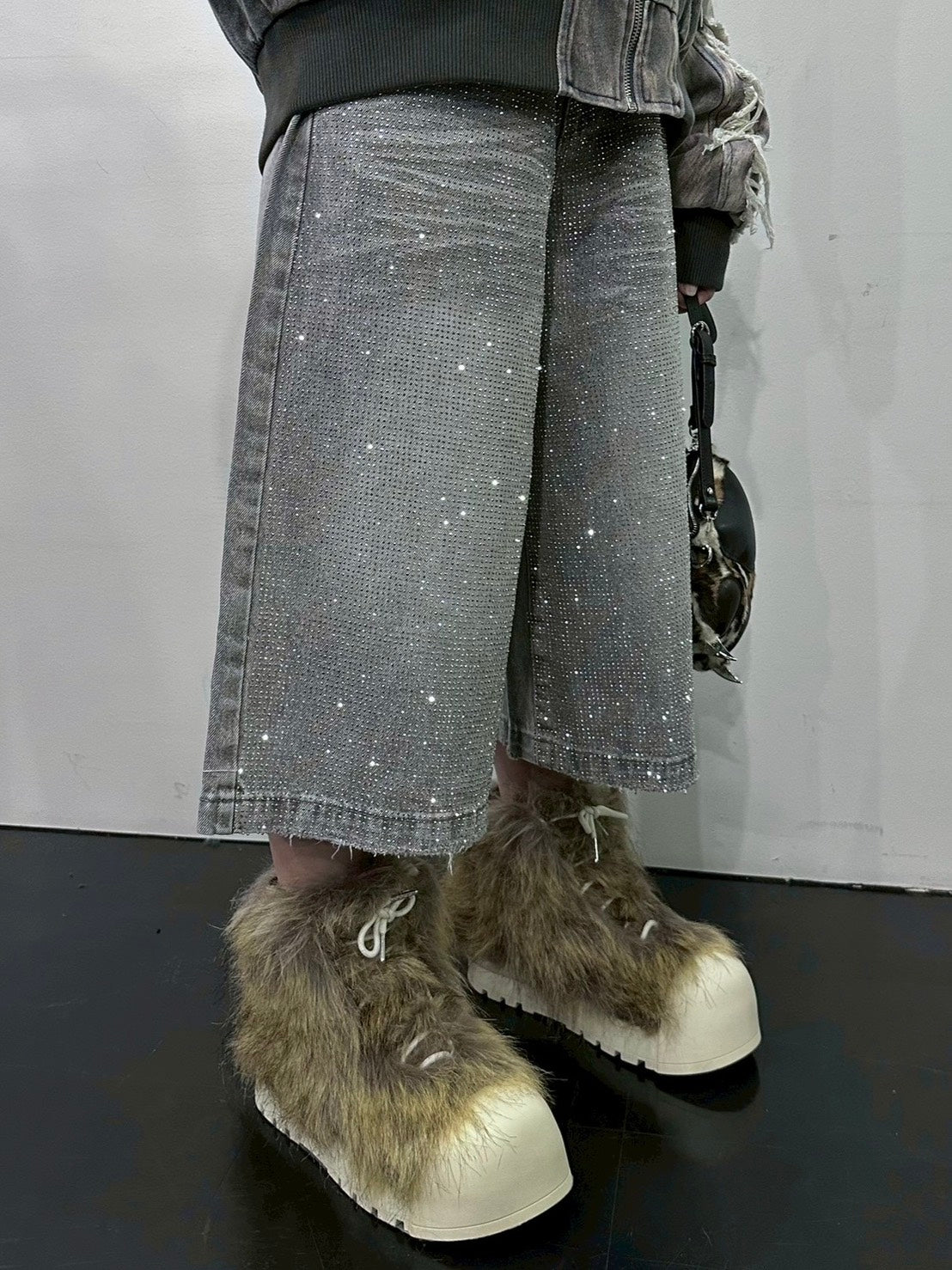 【Never mind the XU】rhinestone half pants/ 【ネバーマインドザエックスユー】ラインストーンハーフパンツ