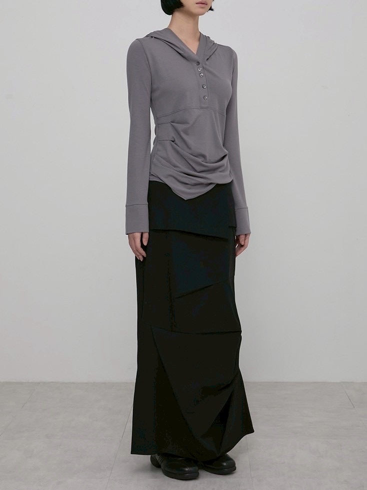 【FLAREUP】Asymmetrical Draped Hoodie / 【フレアアップ】アシンメトリードレープフードロングTシャツ