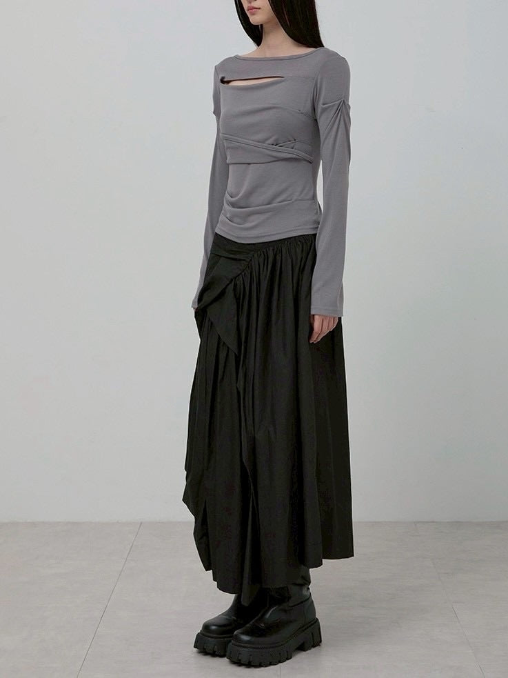 【FLAREUP】Asymmetrical Draped Long Sleeve / 【フレアアップ】アシンメトリードレープ長袖Ｔシャツ