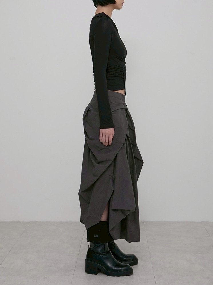 【FLAREUP】Asymmetrical Draped Layered Long Skirt / 【フレアアップ】アシンメトリードレープレイヤードロングスカート