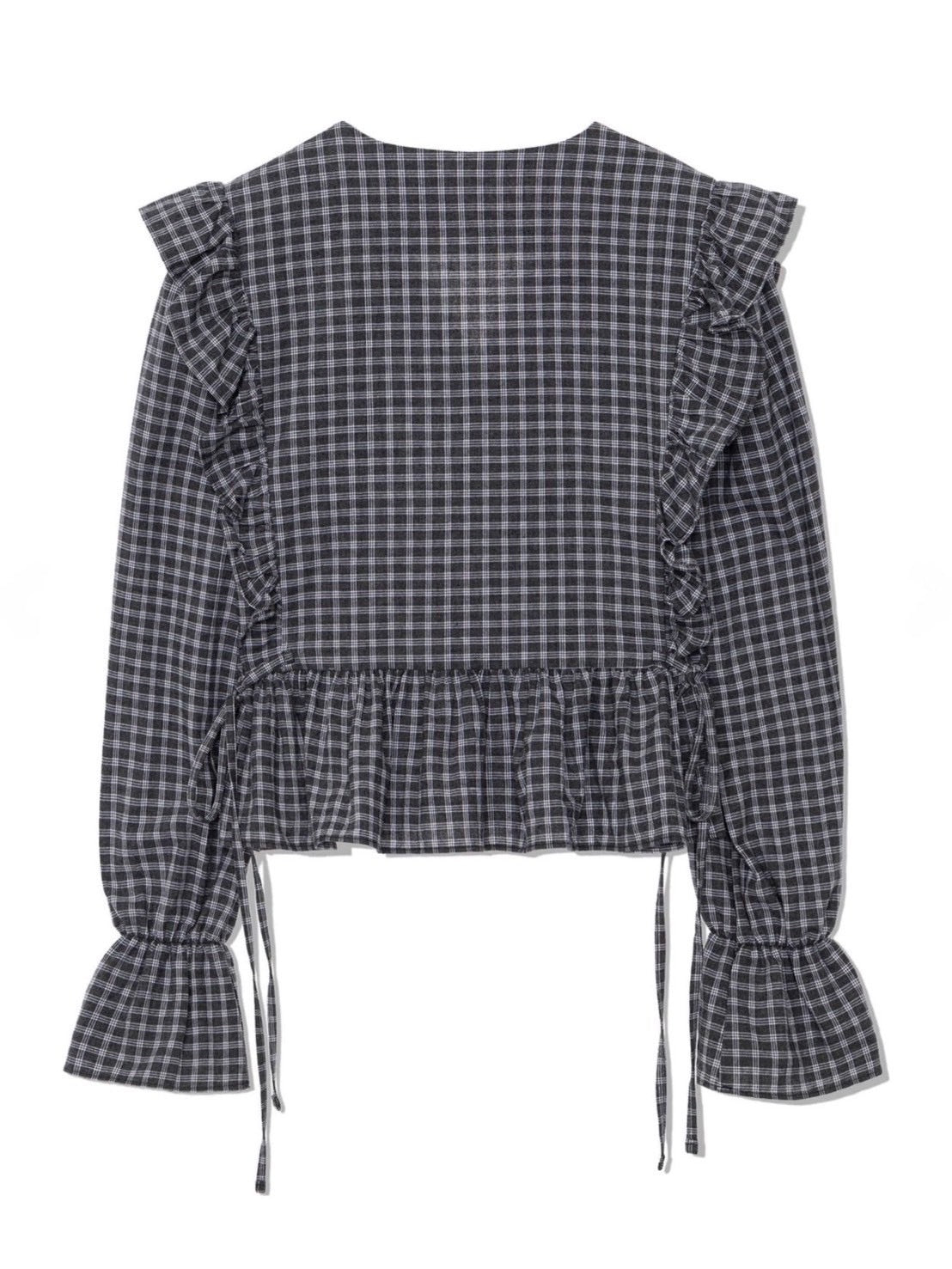 12/21 20:00 再販【Uglyshadow】BUTTON CHECK FRILL BLOUSE