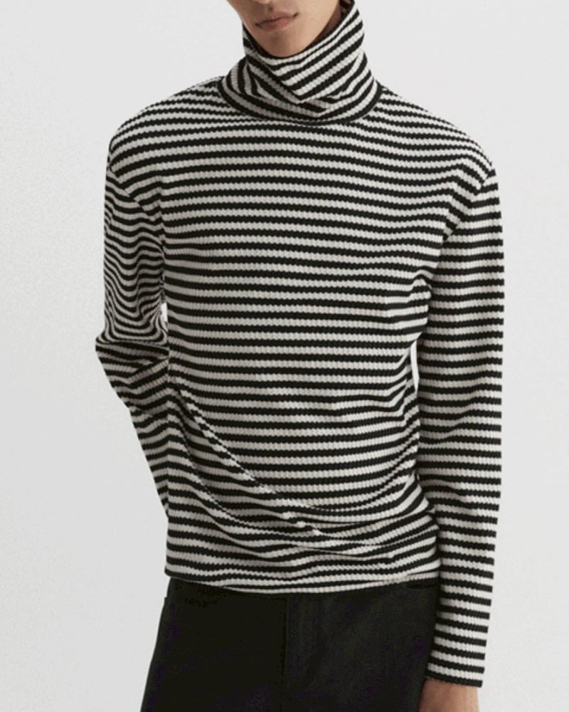 【DNSR】Textured Stripe Turtleneck Long Sleeve