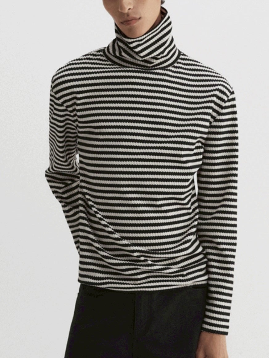 【DNSR】Textured Stripe Turtleneck Long Sleeve