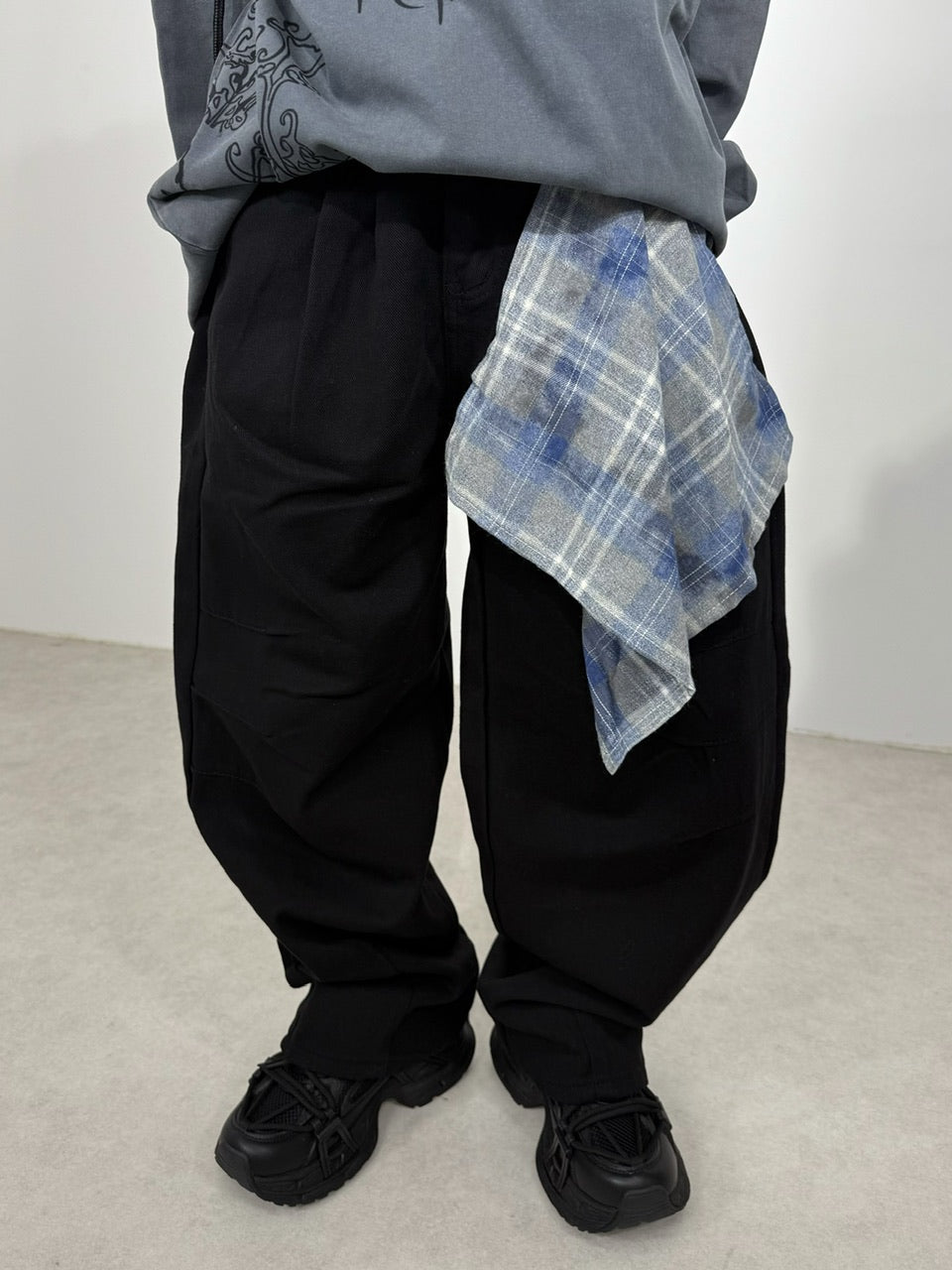 国際配送【Nerd out XU】waist scarf denim wide pants