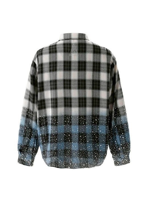 【The Boy Has No Patience】Saint Irregular Hot Diamond Plaid Shirt / 【ザボーイハズノーペーシェンス】ラインストーングラデーション長袖チェックシャツ