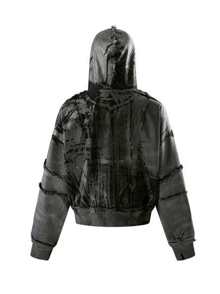 【The Boy Has No Patience】Double Saint Spray Hooded Jacket / 【ザボーイハズノーペーシェンス】スプレーグラフィックフードジップアップブルゾン