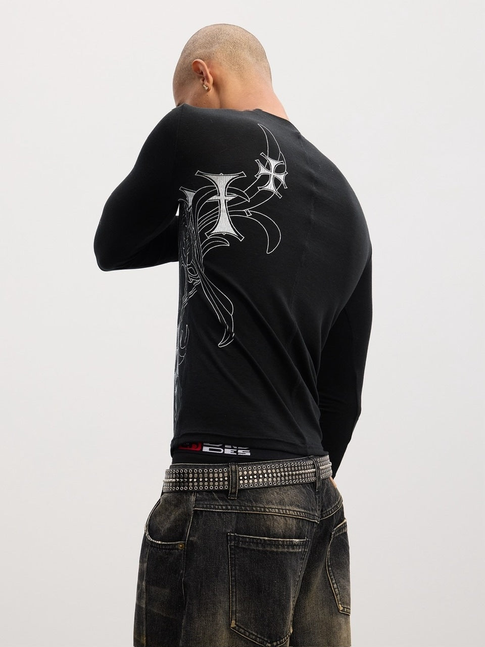 【DND4DES】Honeysuckle Pattern Cross Wool Long Sleeve /【ディーエヌディーフォーデス】サイドクロスデザインウール長袖Tシャツ