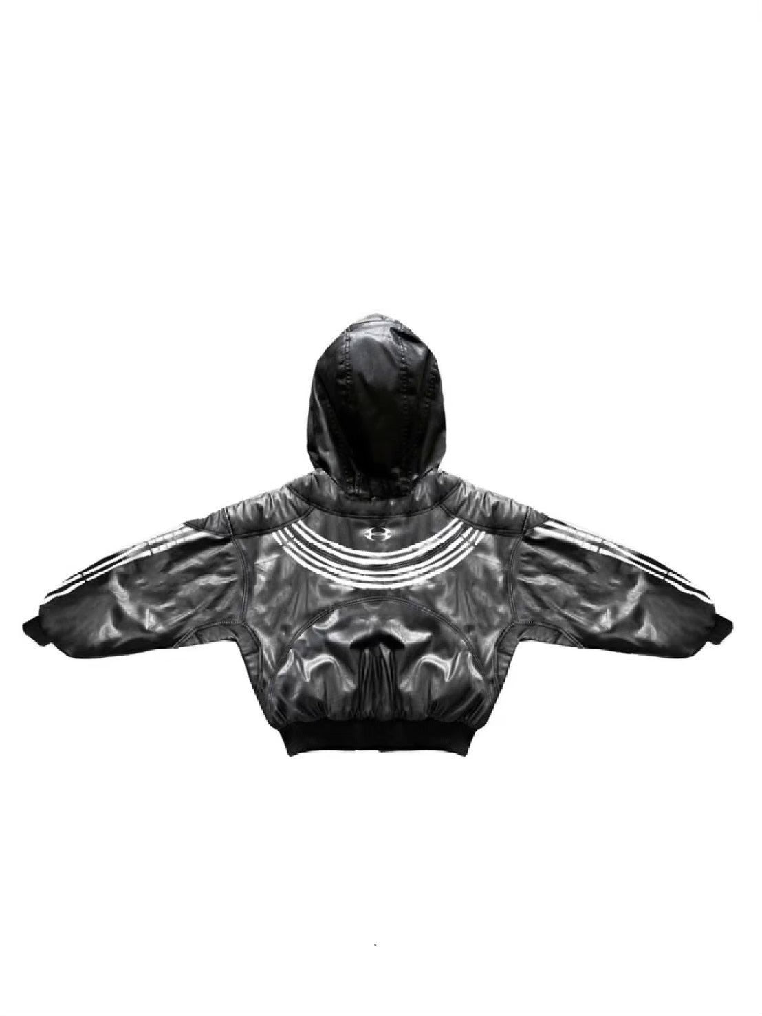 【Cozy world Wide】"BBY TECHBOI" 2 LAYER LEATHER SHELL HOODED JACKET / 【コージーワールドワイド】グラフィックレイヤードフードジャケット