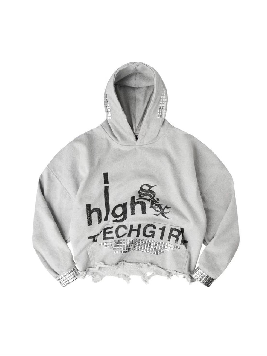 【Cozy world Wide】"TECH G1RL" STUDDED HOODIE / 【コージーワールドワイド】ロゴグラフィックスタッズフードパーカー