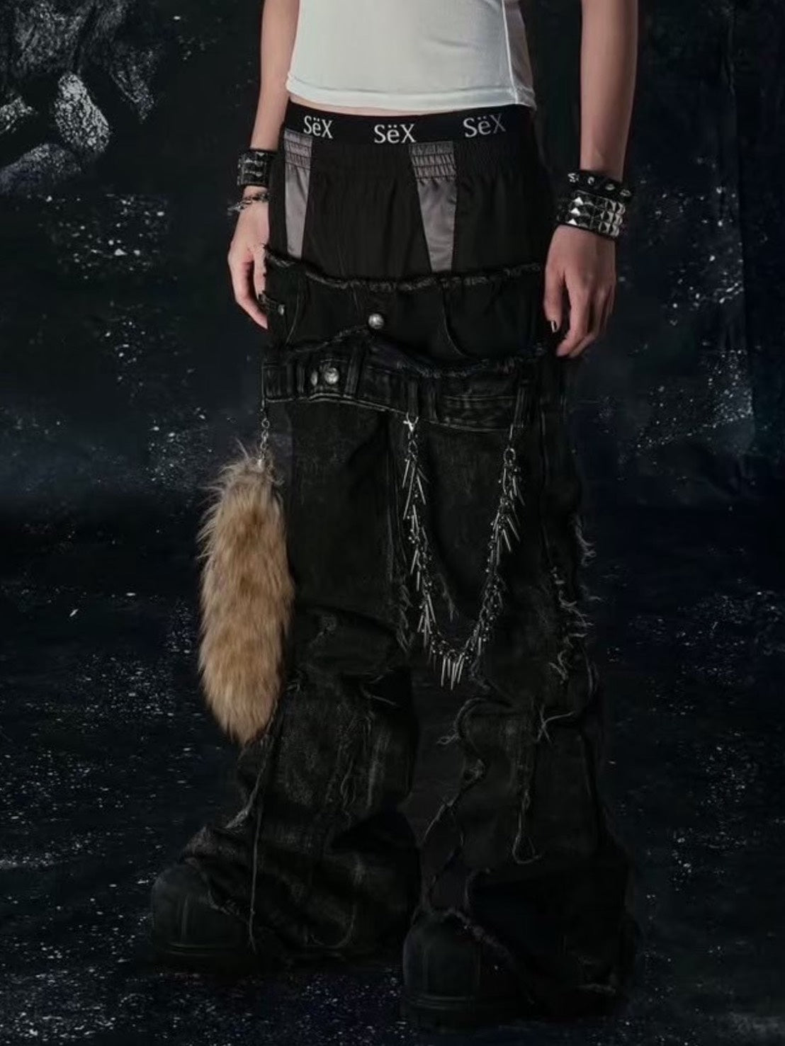 【Cozy world Wide】COZY25 TRIPPLE LAYER WAXED FLARED JEANS / 【コージーワールドワイド】レイヤードフリンジデニムフレアパンツ