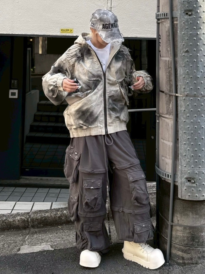 受注制【Never mind the XU】damage hood jacket / 【ネバーマインドザエックスユー】ダメージフードジャケット