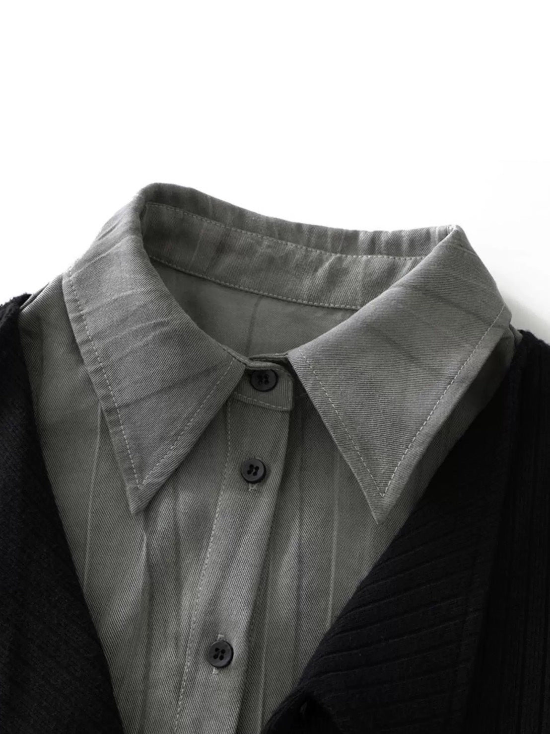 【Cest Nous】Two-in-One Shirt / 【セヌー】カーディガンセットレイヤードシャツ