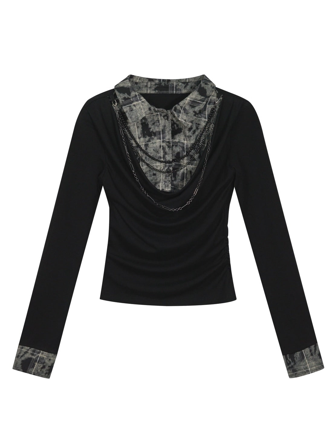 【Cest Nous】Plaid Necklace Top / 【セヌー】チェーン付きレイヤードシャツ