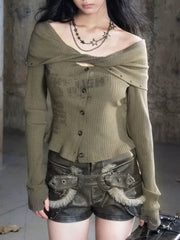 【Cest Nous】Off Shoulder Print Top / 【セヌー】オフショルダープリント長袖トップス