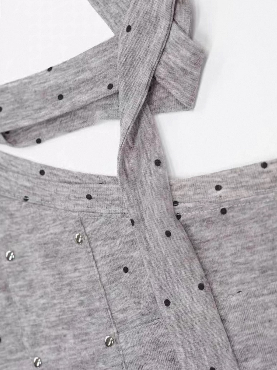 【Cest Nous】Grey Polka Dot Top / 【セヌー】タイ付きワンショルダー長袖トップス