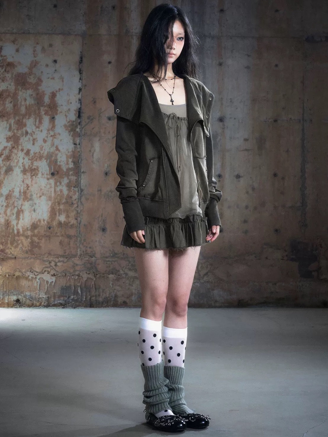 【Cest Nous】Studded Hoodie / 【セヌー】オープンカラースタッズジップパーカー