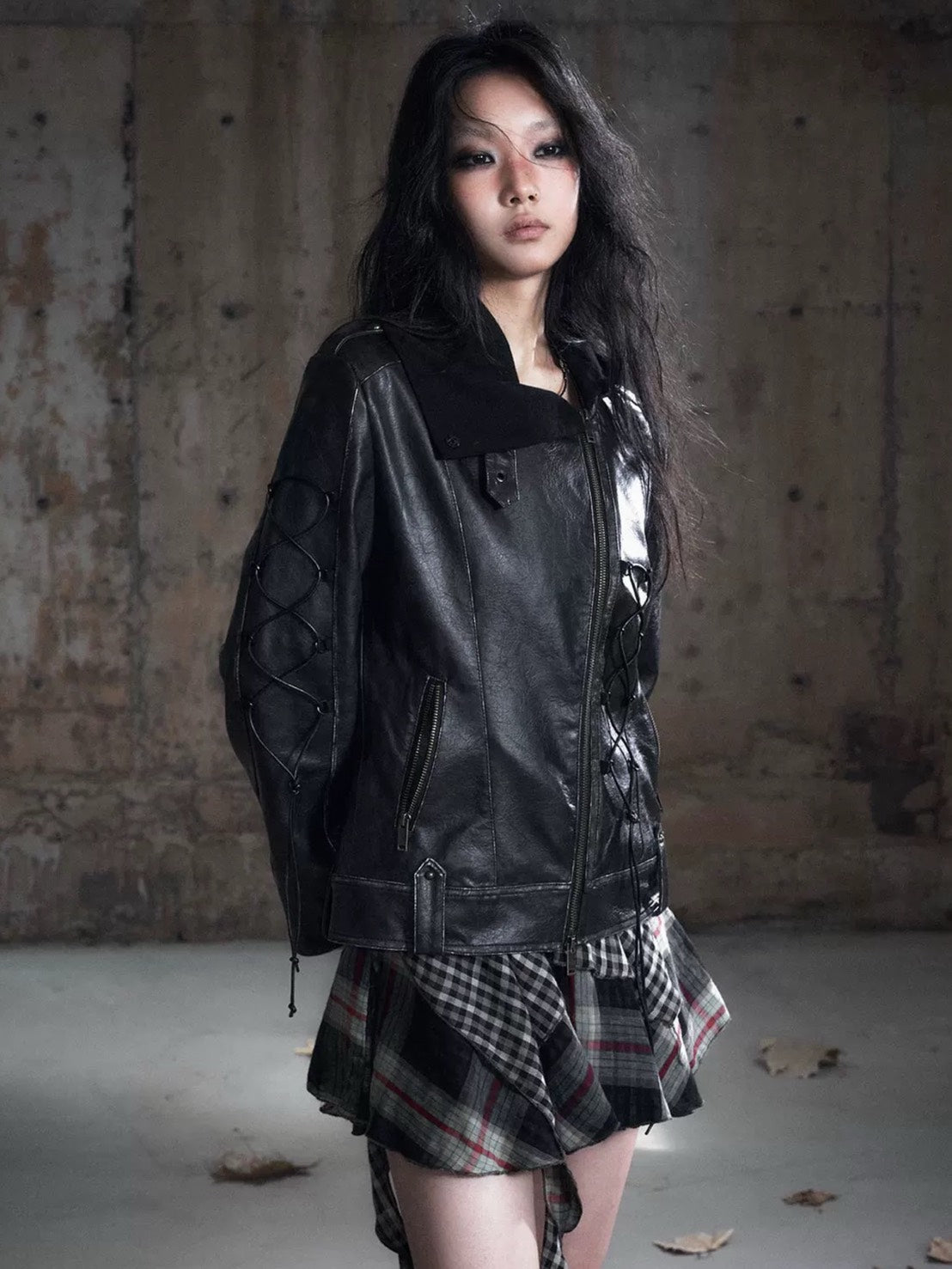 【Cest Nous】Lace-up Non-leather Jacket / 【セヌー】ハイネックコーティングレースアップジャケット