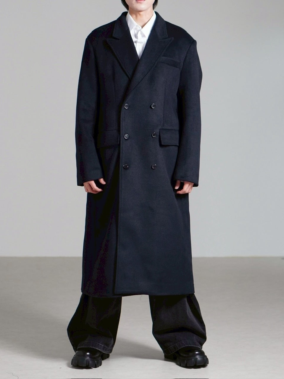 受注制【Chikashitsu +】overfit cashmere blend double long coat / 【チカシツプラス】オーバーフィットカシミヤブレンドダブルロングコート (3color)